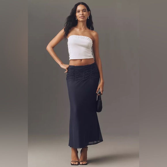 Anthropologie Dresses & Skirts - Anthropologie Maeve Dark Navy Blue Ruched Yoke Column Maxi Skirt
